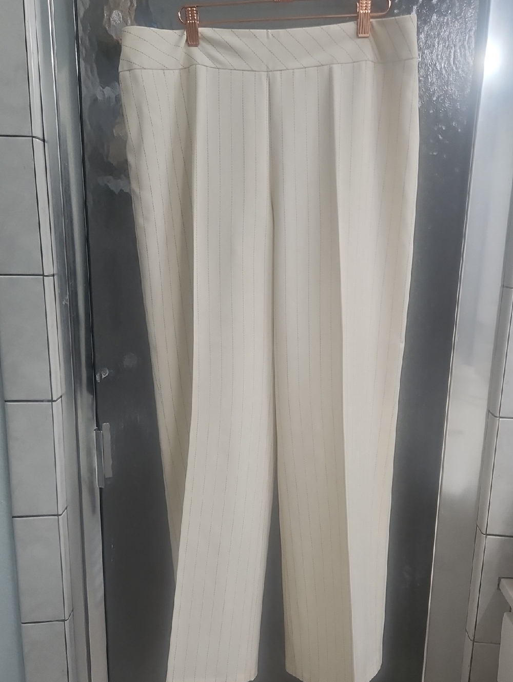 I.e.  Cream Pinstriped Wide-Leg Trousers